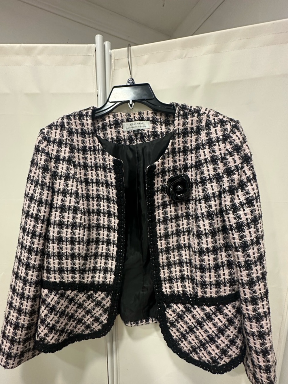 Women’s Pink & Black Tweed Jacket - Classic Cropped Coat